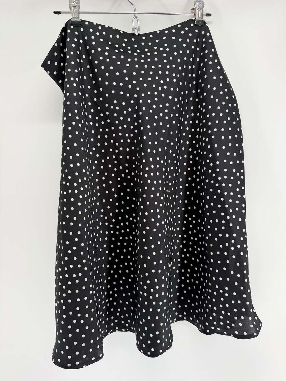 Nine West NWT XL Black White Polka Dot Full Midi Skirt Side Zip Retro Preppy